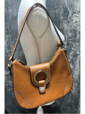 Hillard & Hanson Faux Leather Shoulder Bag Cognac Brown Hobo Bag Vintage EUC
